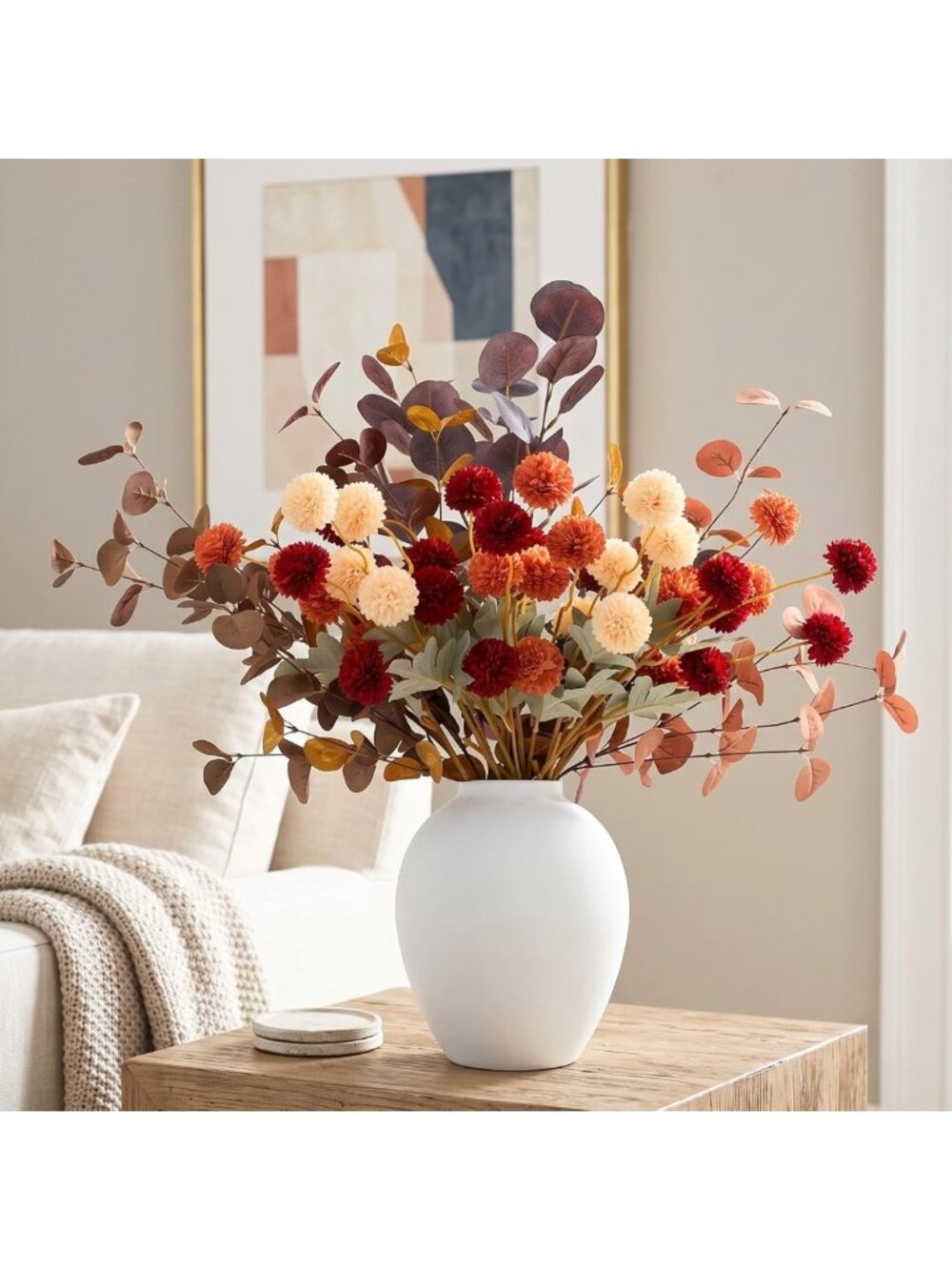 Vibrant Orange Fall Flower Arrangement in Vase | Autumn Table Centerpiece Decor